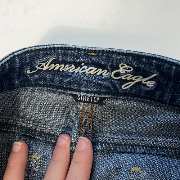 American Eagle Sz 0 Skinny Lowrise Distressed Denim Jeans - Picture 5 of 6